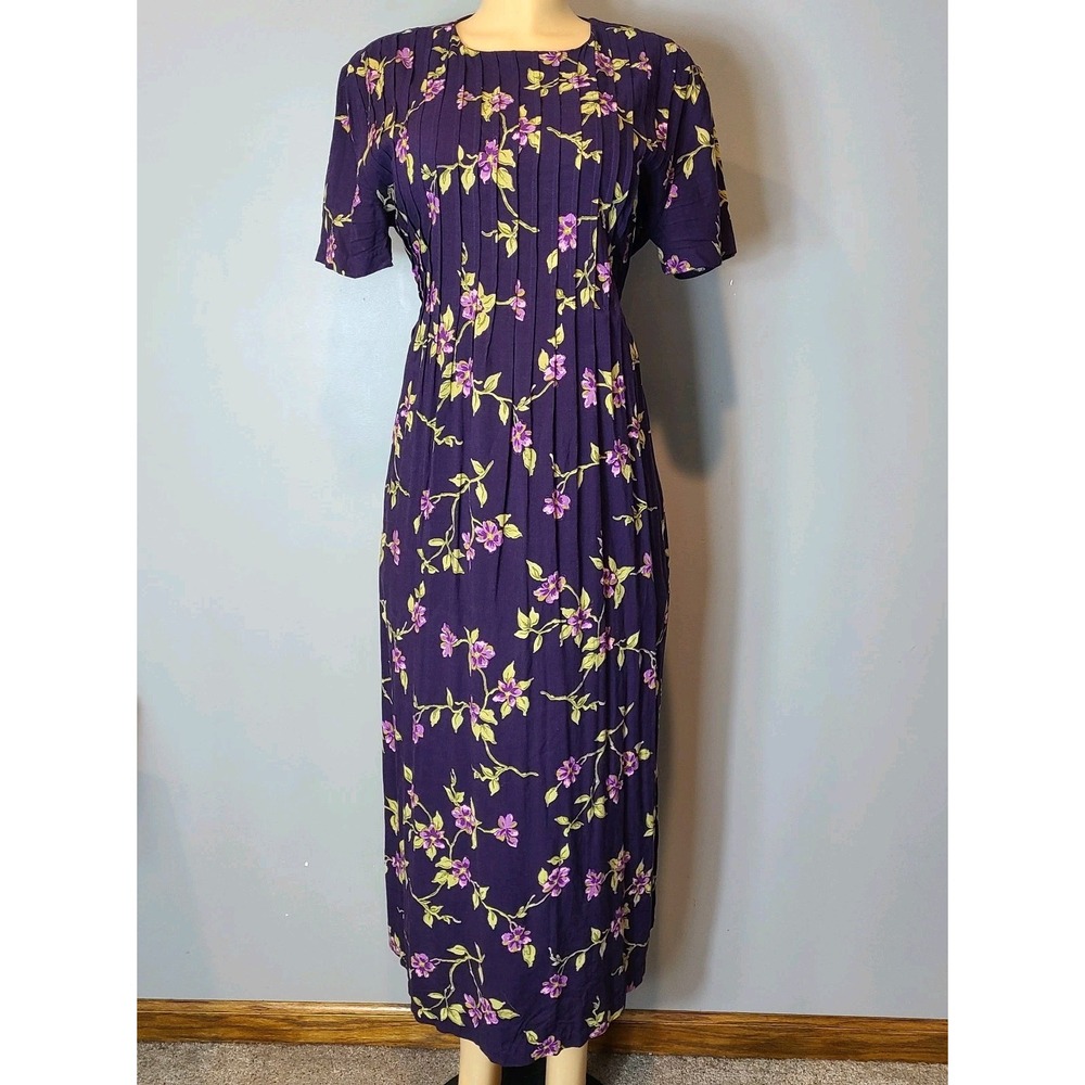 Vintage 90s Floral Tie Back Maxi Dress Women Size L Purple Grunge Y2K Whimsigoth
